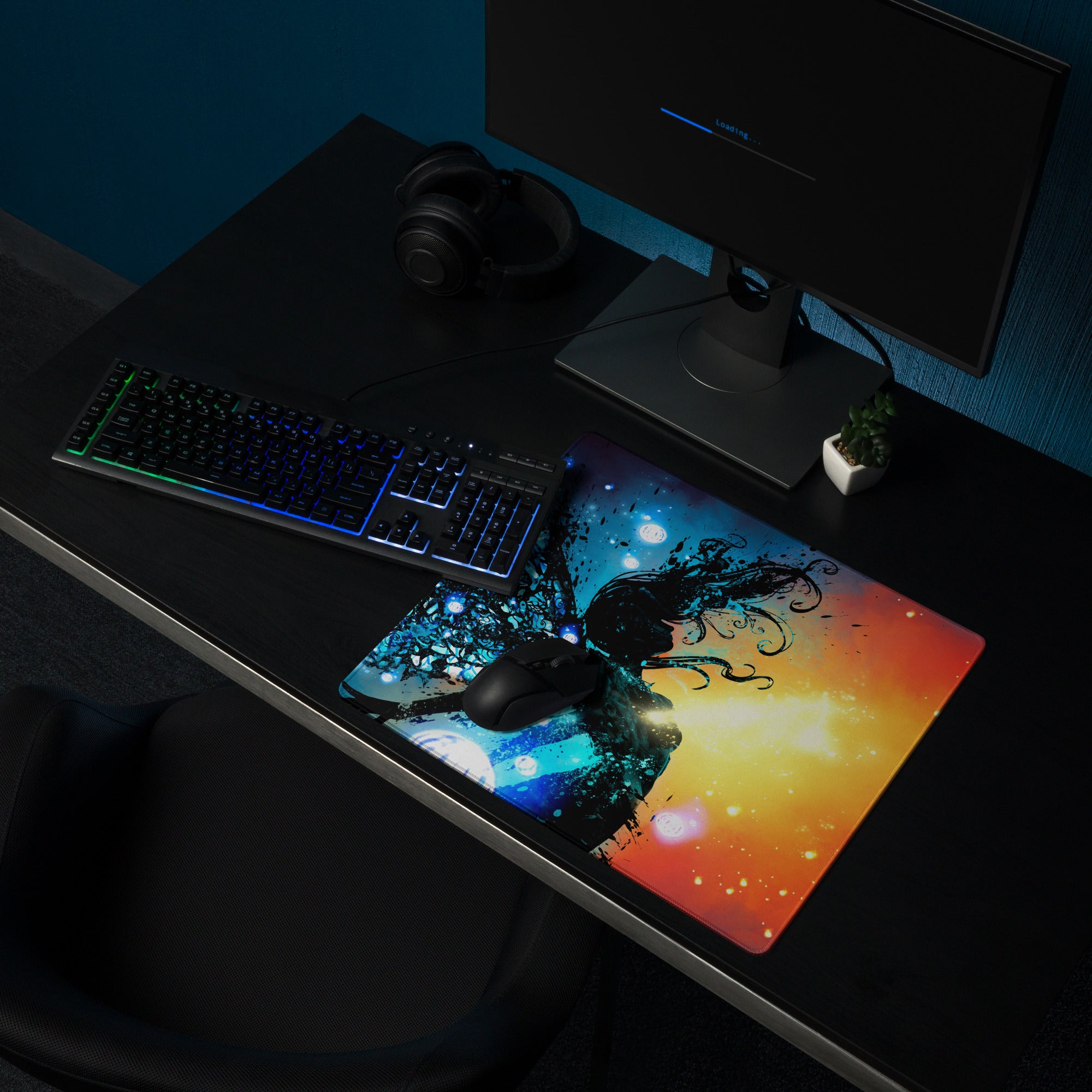 Gaming Mouse Pad Blue Orange Gradient For Immersive Setup Large Non Slip Base Edge Stitching Ideal for Dota CSGO