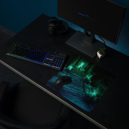 Gaming Mouse Pad Green Teal Large Non Slip Desk Mat For PC Setup Fantasy Dungeon Artwork