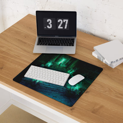 Gaming Mouse Pad Green Teal Large Non Slip Desk Mat For PC Setup Fantasy Dungeon Artwork