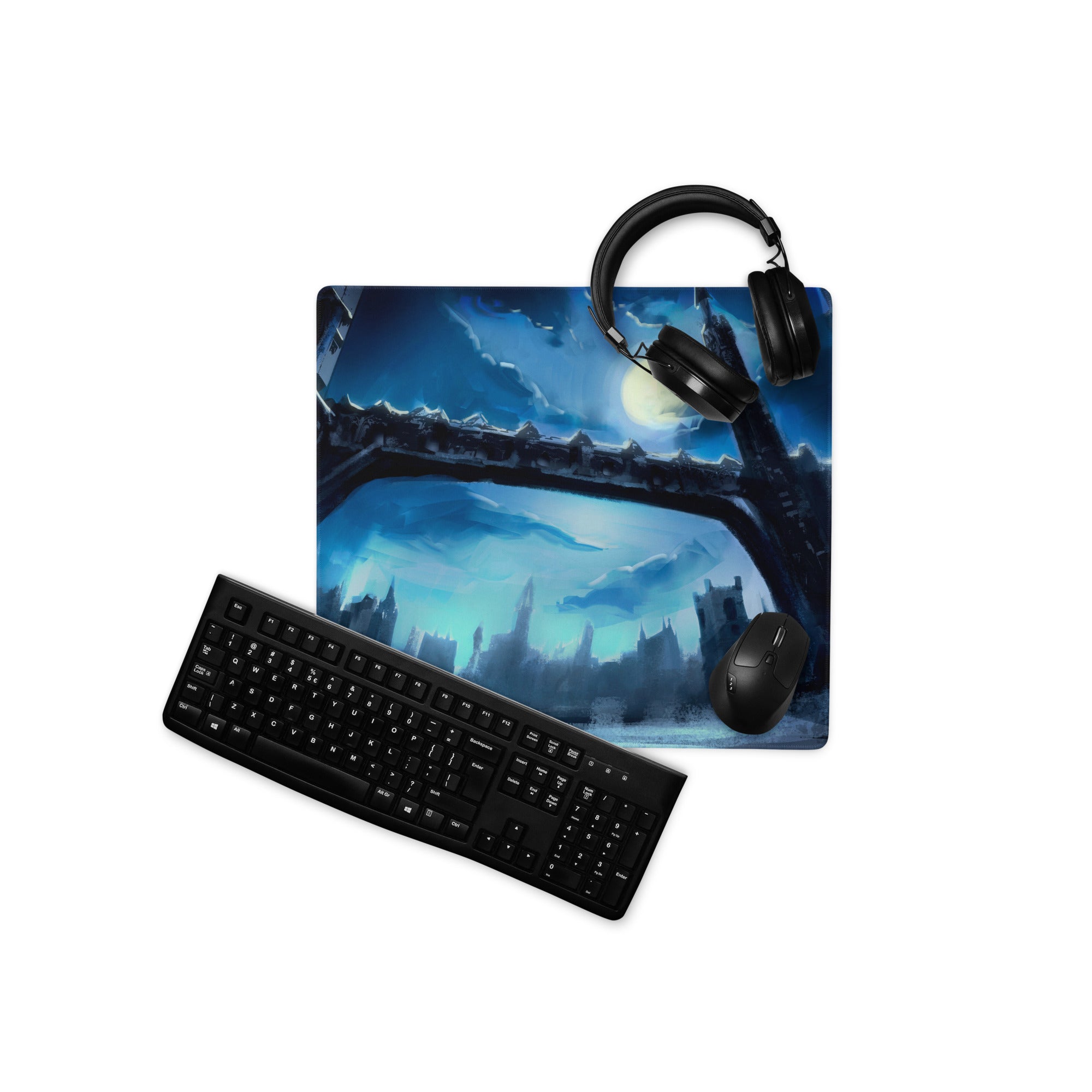 Blue Neon Cityscape Gaming Mouse Pad Large Non Slip Surface For PC Setup Ideal For Dota CSGO