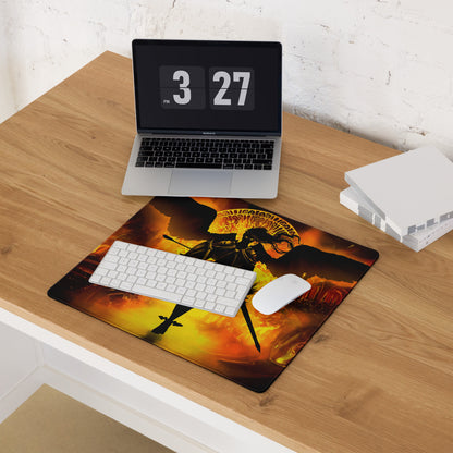 Fiery Orange Black Gaming Mouse Pad Large Desk Pad For Gaming Setup Intense Dark Fantasy Digital Illustration