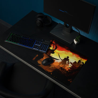 Gaming Mouse Pad Red And Orange Flames For Large Desk Setup Epic Battle Silhouette Art Style