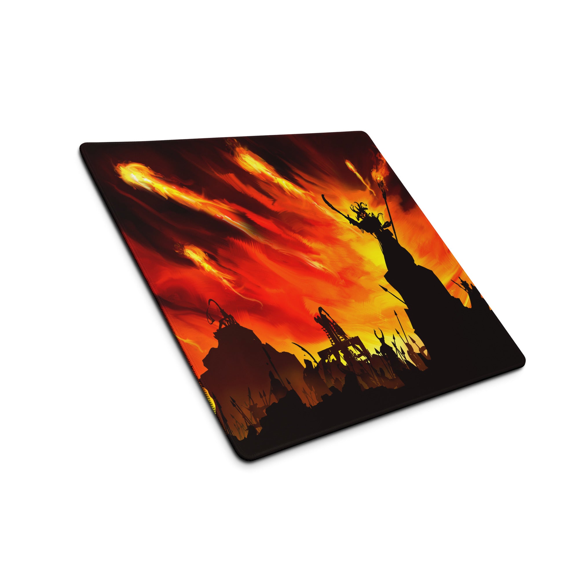 Fiery Orange Red Gaming Mouse Pad For Desk Setup Large Non Slip Battle Scene Digital Art