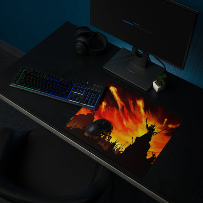 Fiery Orange Red Gaming Mouse Pad For Desk Setup Large Non Slip Battle Scene Digital Art