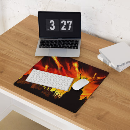 Fiery Orange Red Gaming Mouse Pad For Desk Setup Large Non Slip Battle Scene Digital Art