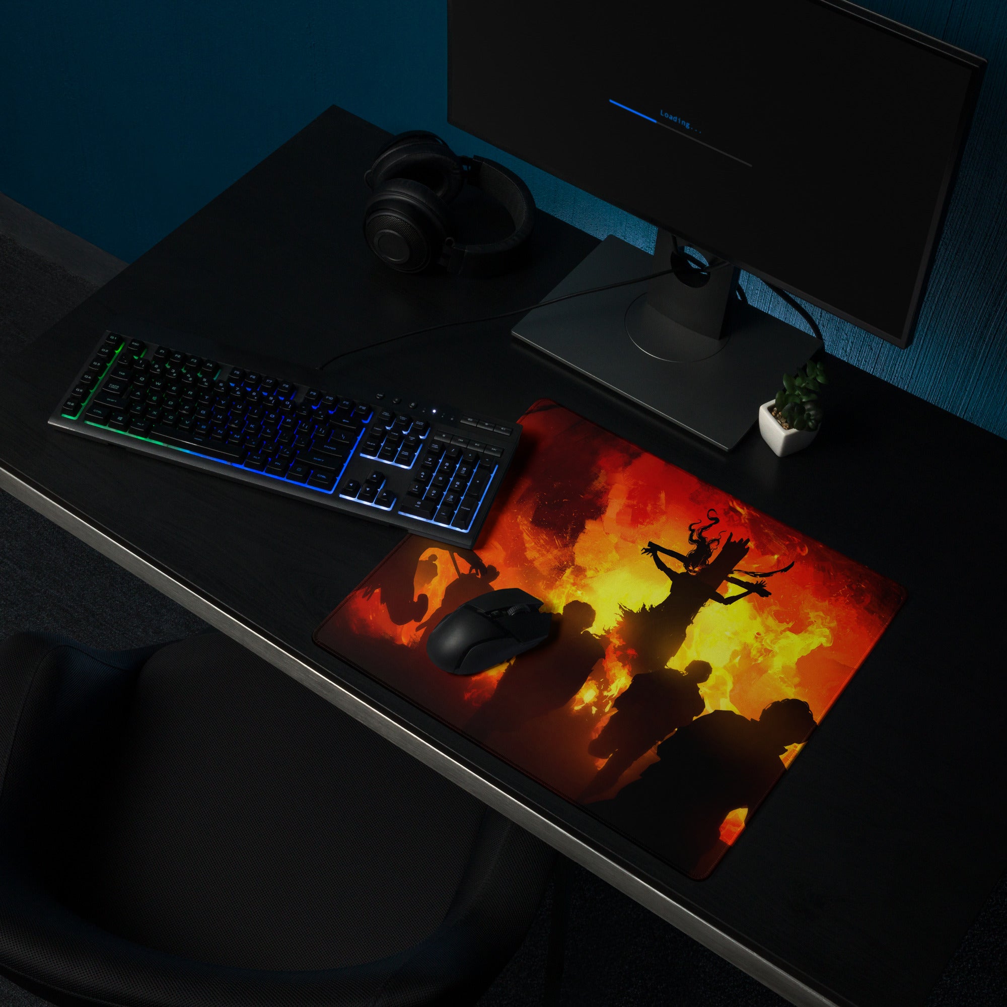 Fiery Red Battle Scene Gaming Mouse Pad For PC Desk Setup Silhouette Epic Mood For Gamer Desk Decor