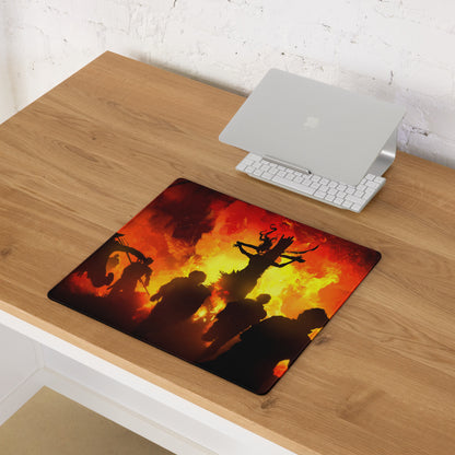 Fiery Red Battle Scene Gaming Mouse Pad For PC Desk Setup Silhouette Epic Mood For Gamer Desk Decor