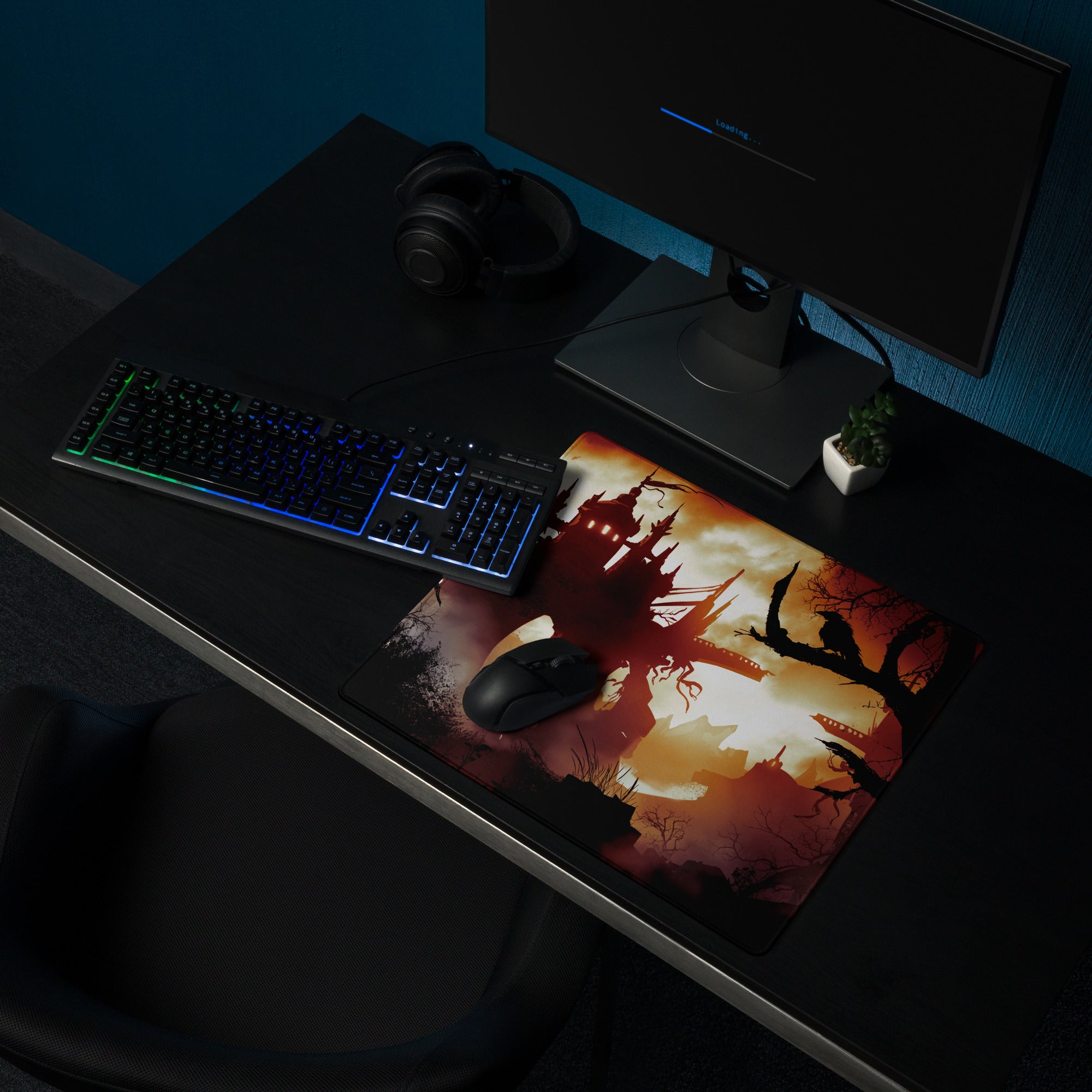 Gaming Mouse Pad Fiery Orange And Black Fantasy Landscape Art For Gaming Desk Setup Epic Gamer Decor