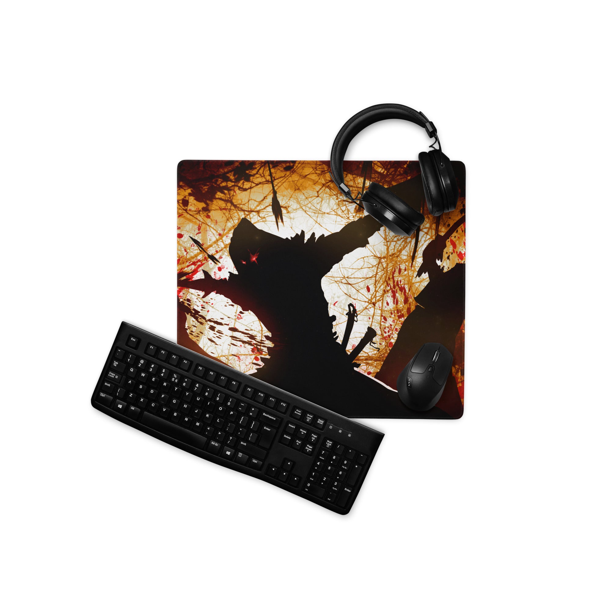 Gaming Mouse Pad Orange Black Large Esports Desk Mat for Modern Gaming Setup Abstract Art