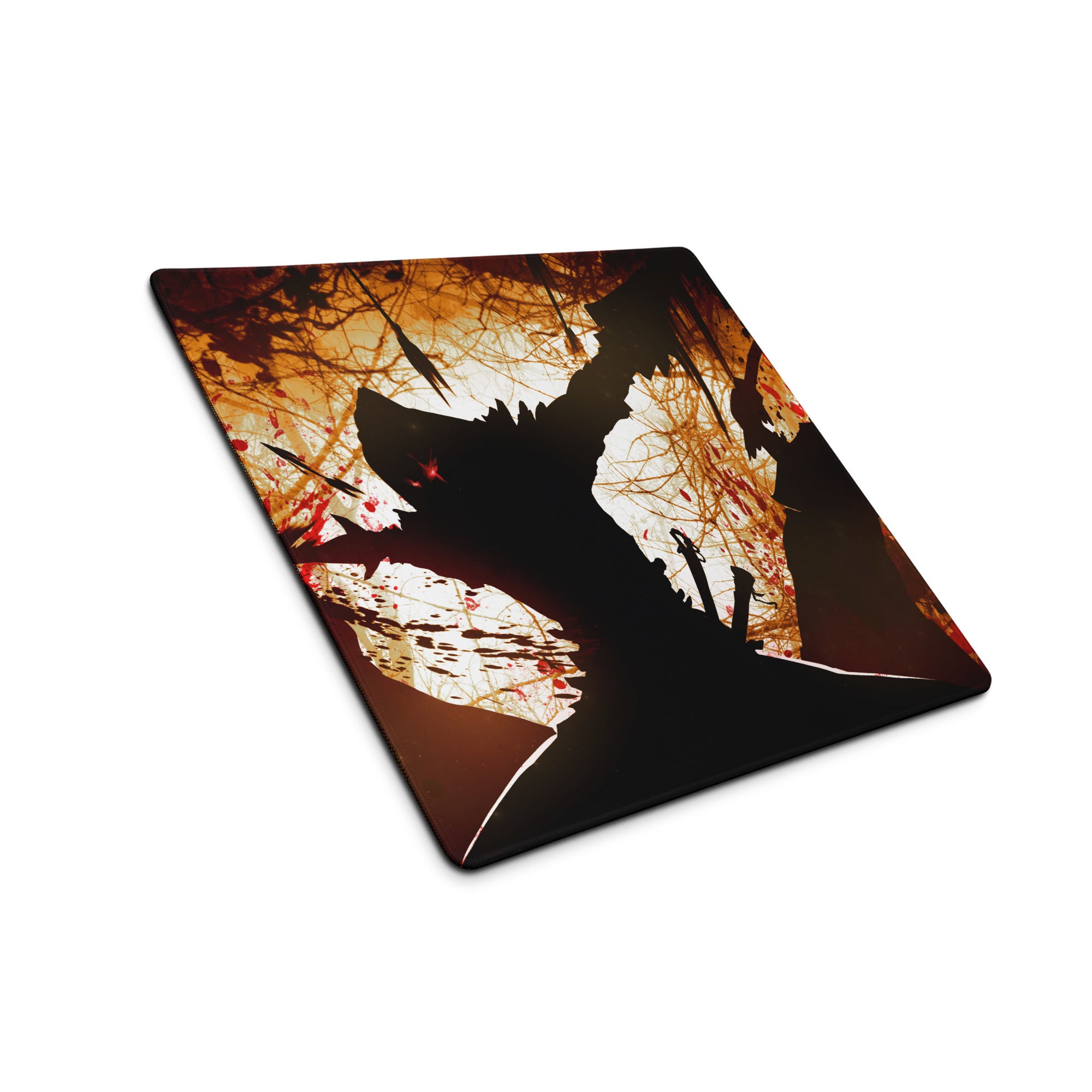 Orange Black Gaming Mouse Pad For Desktop Setup In Grunge Abstract Silhouette Digital Art Intense
