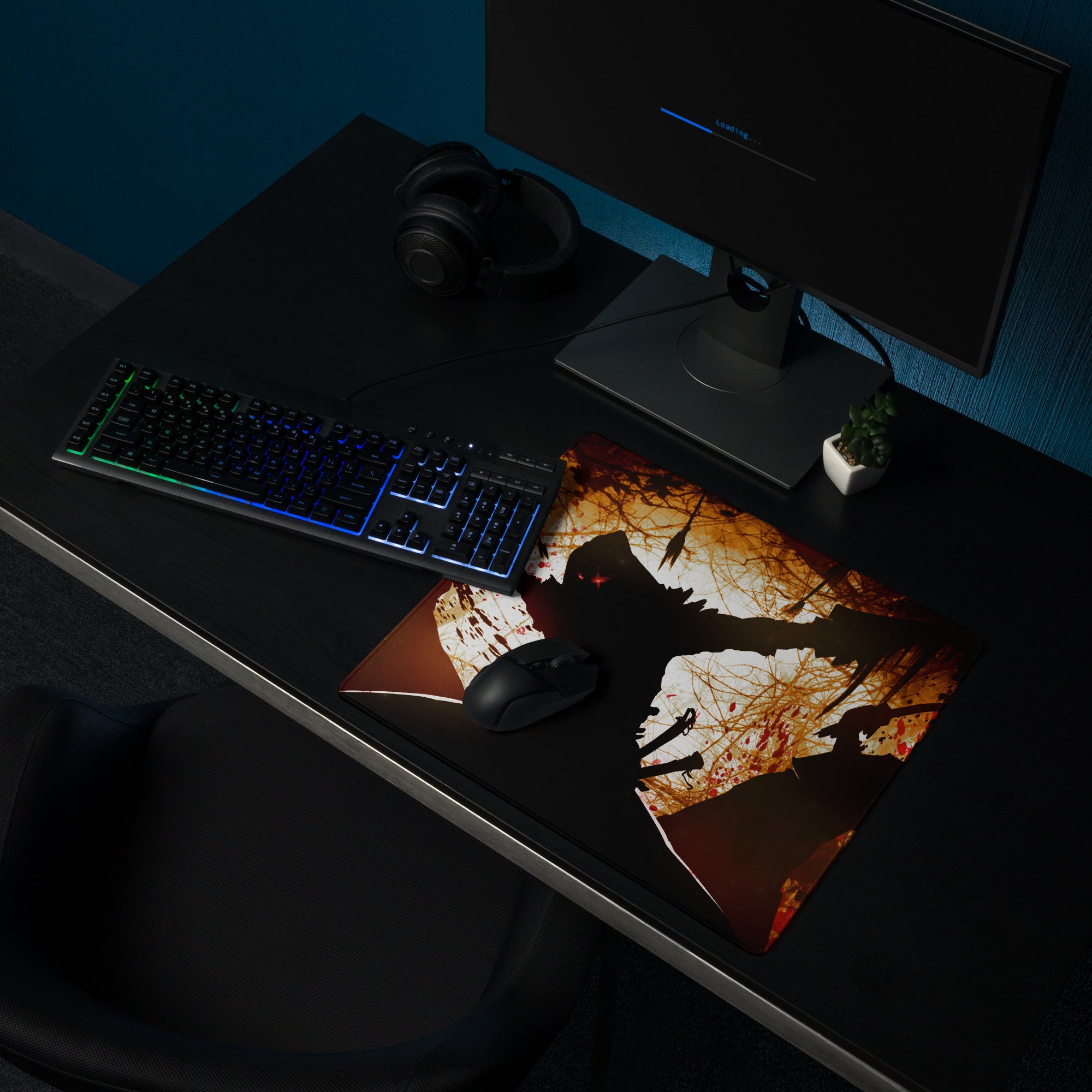 Gaming Mouse Pad Orange Black Large Esports Desk Mat for Modern Gaming Setup Abstract Art