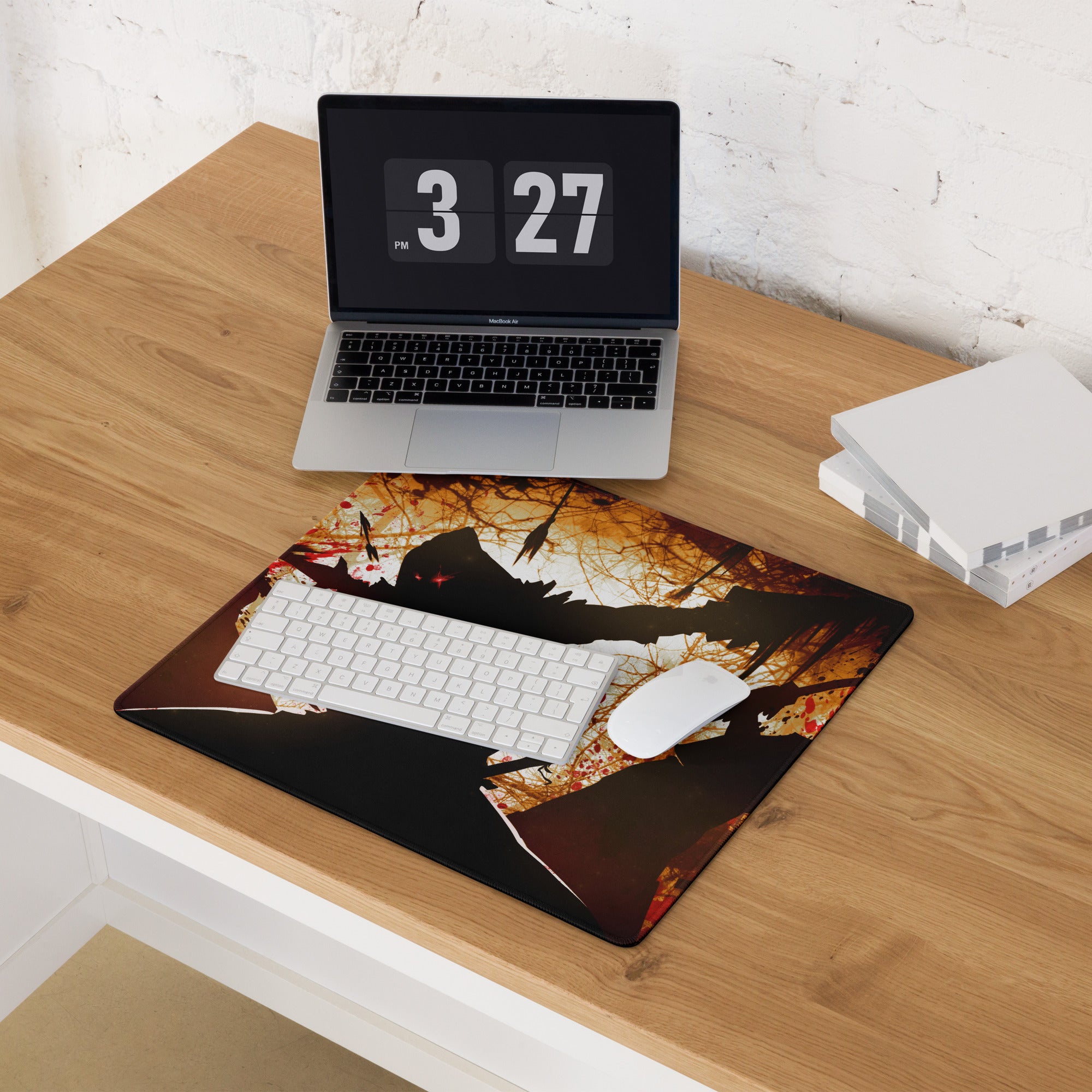 Orange Black Gaming Mouse Pad For Desktop Setup In Grunge Abstract Silhouette Digital Art Intense