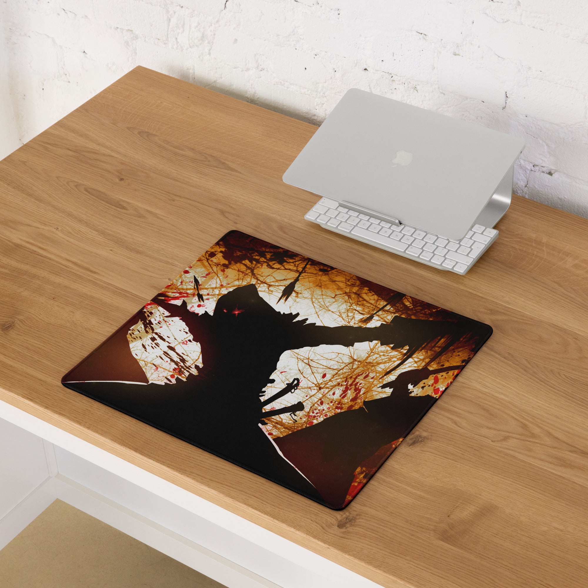 Orange Black Gaming Mouse Pad For Desktop Setup In Grunge Abstract Silhouette Digital Art Intense