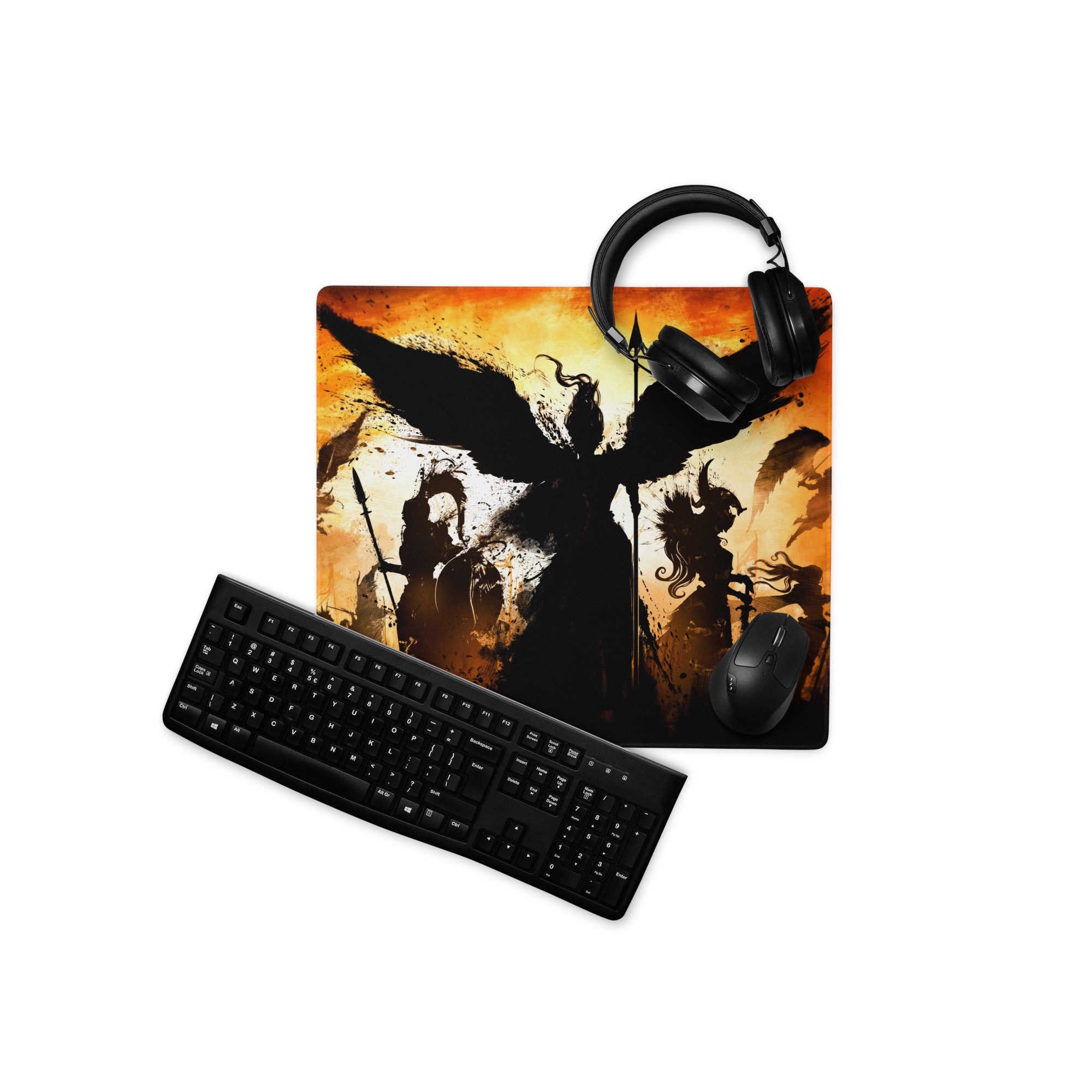 Gaming Mouse Pad Orange Black Large Esports Desk Mat for Modern Gaming Setup Abstract Art