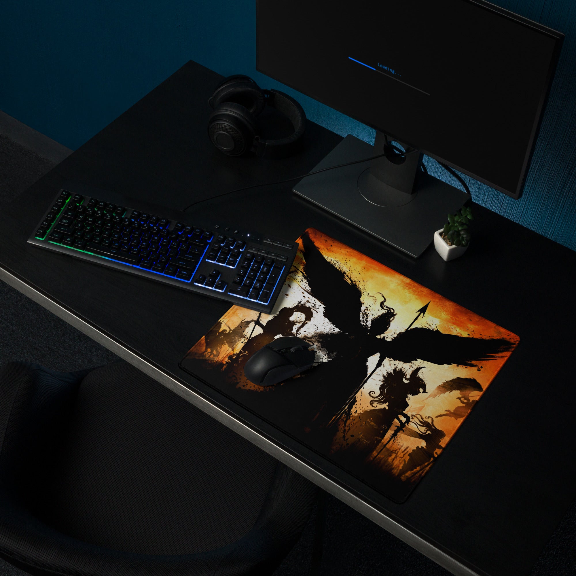 Orange Black Gaming Mouse Pad For Desktop Setup In Grunge Abstract Silhouette Digital Art Intense