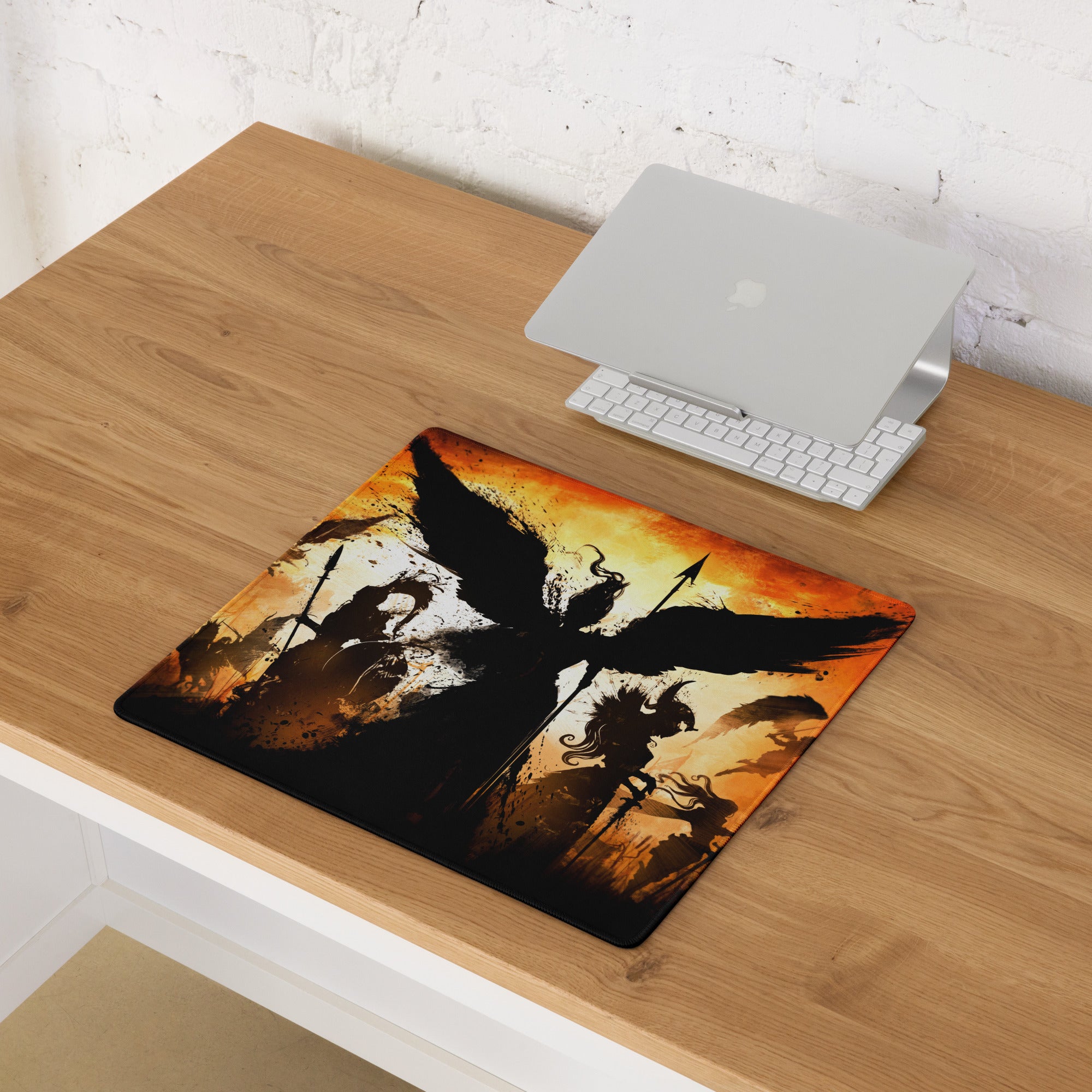 Orange Black Gaming Mouse Pad For Desktop Setup In Grunge Abstract Silhouette Digital Art Intense
