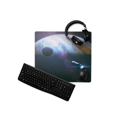 Gaming Mouse Pad Blue Glow Space Theme With Earth Planet Print For Desk Battlestation Modern Sci Fi