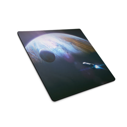 Gaming Mouse Pad Blue Glow Space Theme With Earth Planet Print For Desk Battlestation Modern Sci Fi
