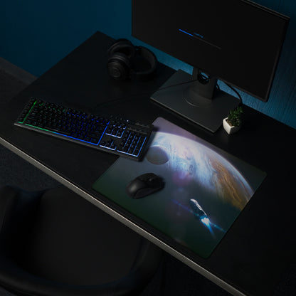Gaming Mouse Pad Blue Glow Space Theme With Earth Planet Print For Desk Battlestation Modern Sci Fi