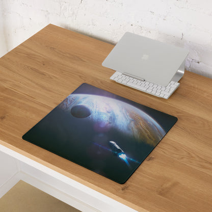 Gaming Mouse Pad Blue Glow Space Theme With Earth Planet Print For Desk Battlestation Modern Sci Fi