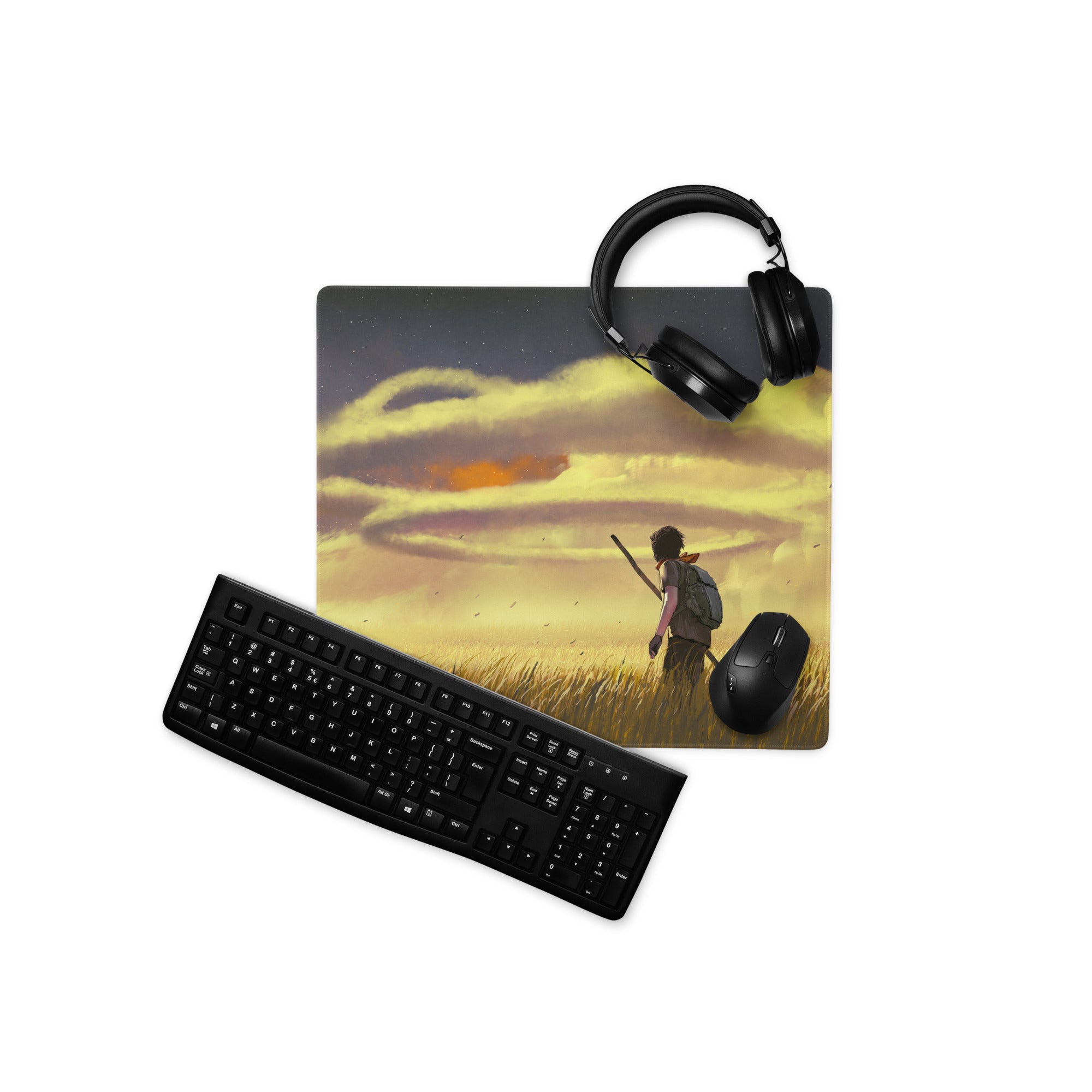 Large Gaming Mouse Pad With Edge Stitching Non Slip Base For Gaming Desk Sunset Orange Yellow Landscape Digital Art