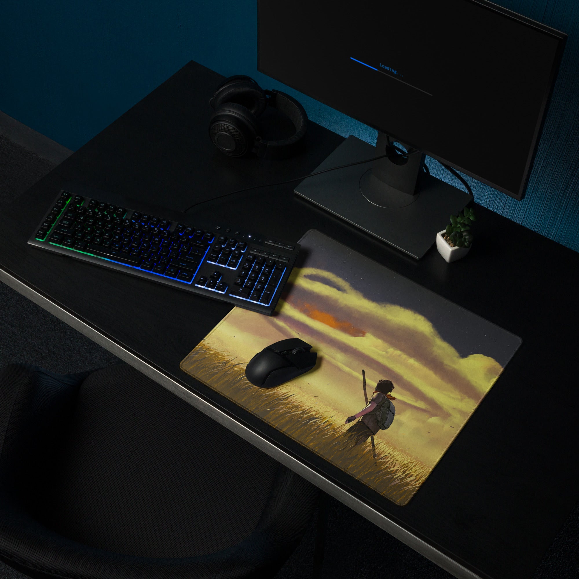 Large Gaming Mouse Pad With Edge Stitching Non Slip Base For Gaming Desk Sunset Orange Yellow Landscape Digital Art