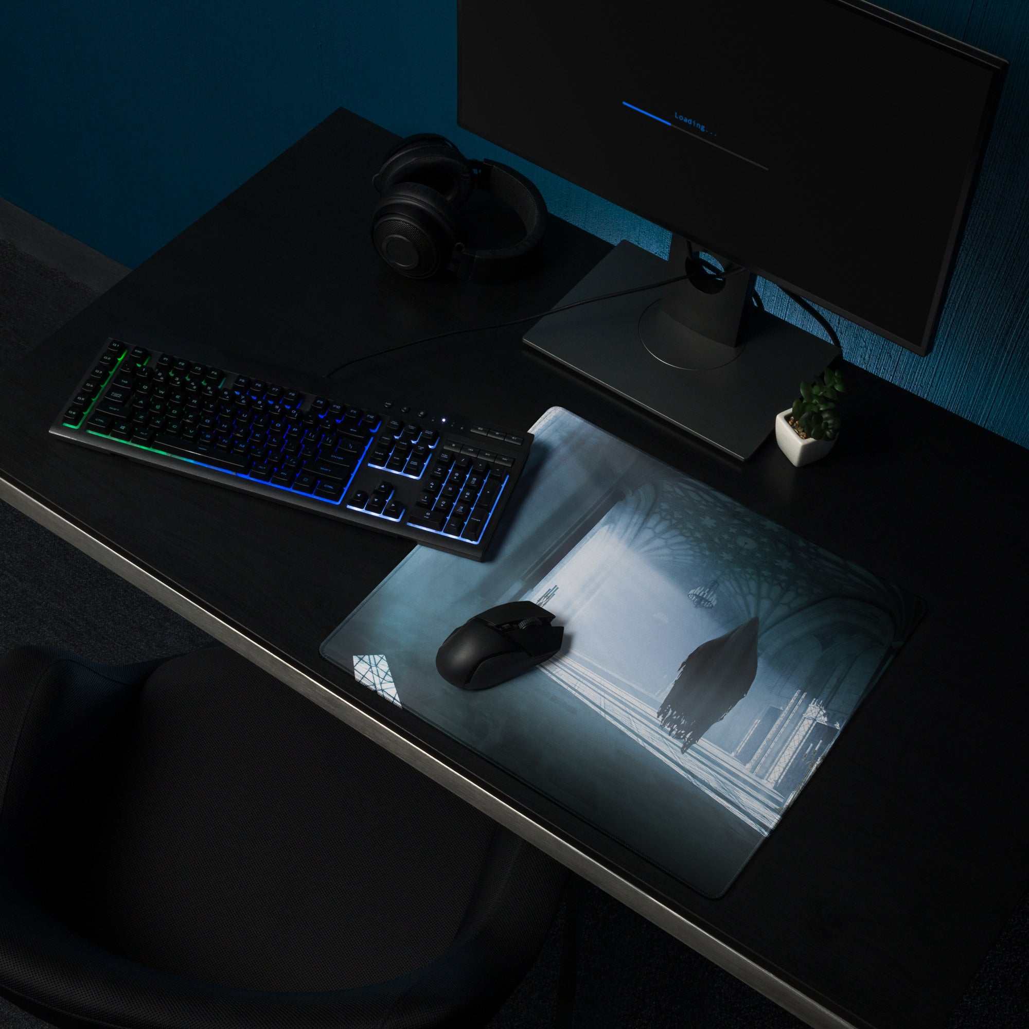 Gaming Mouse Pad Blue Teal For Gaming Desk Setup Cinematic Fantasy Style Moody Atmosphere Gamer Desk Decor Digital Print