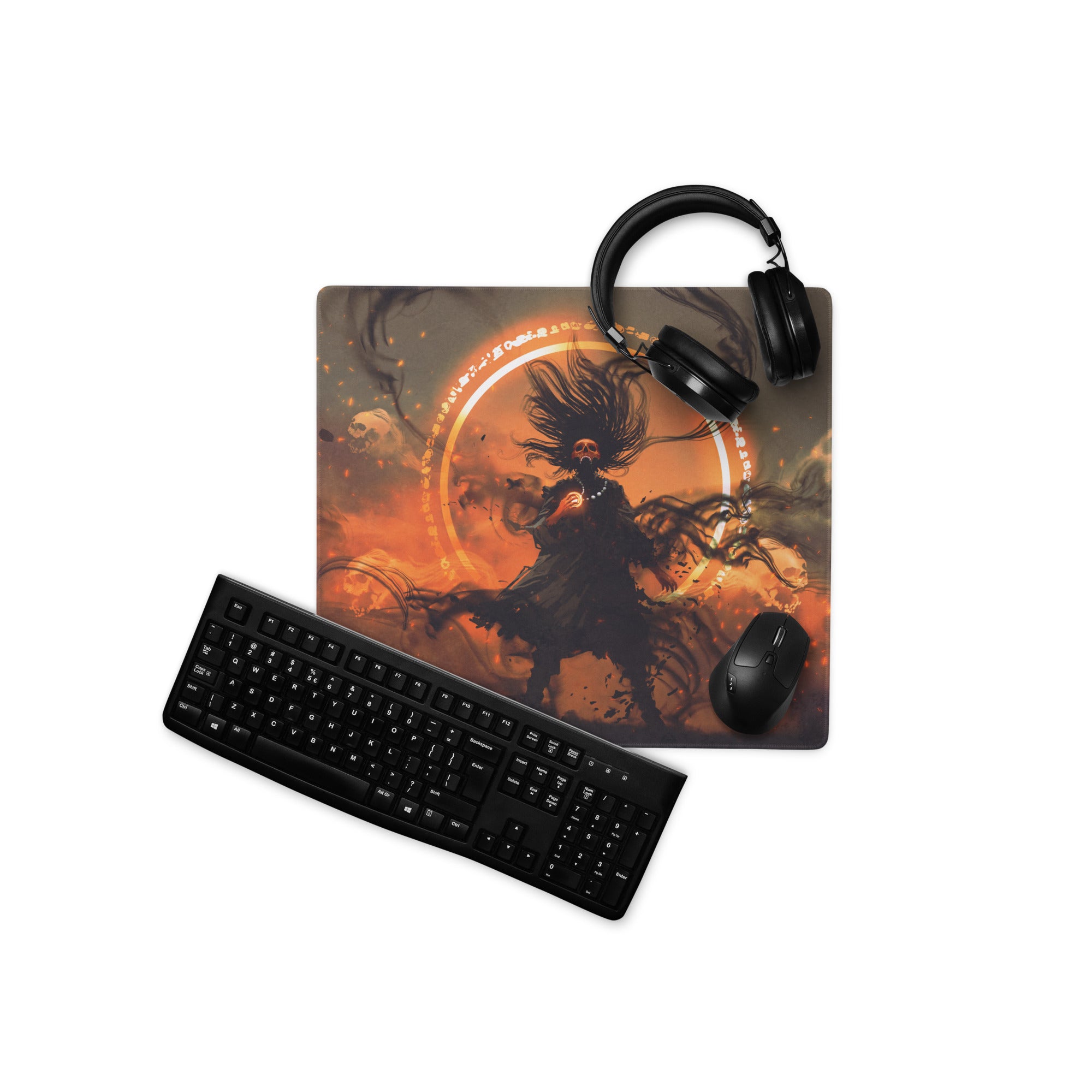 Gamer Mouse Pad Orange Black For Gaming Desk Setup Dark Fantasy Moba Art Digital Painting Style