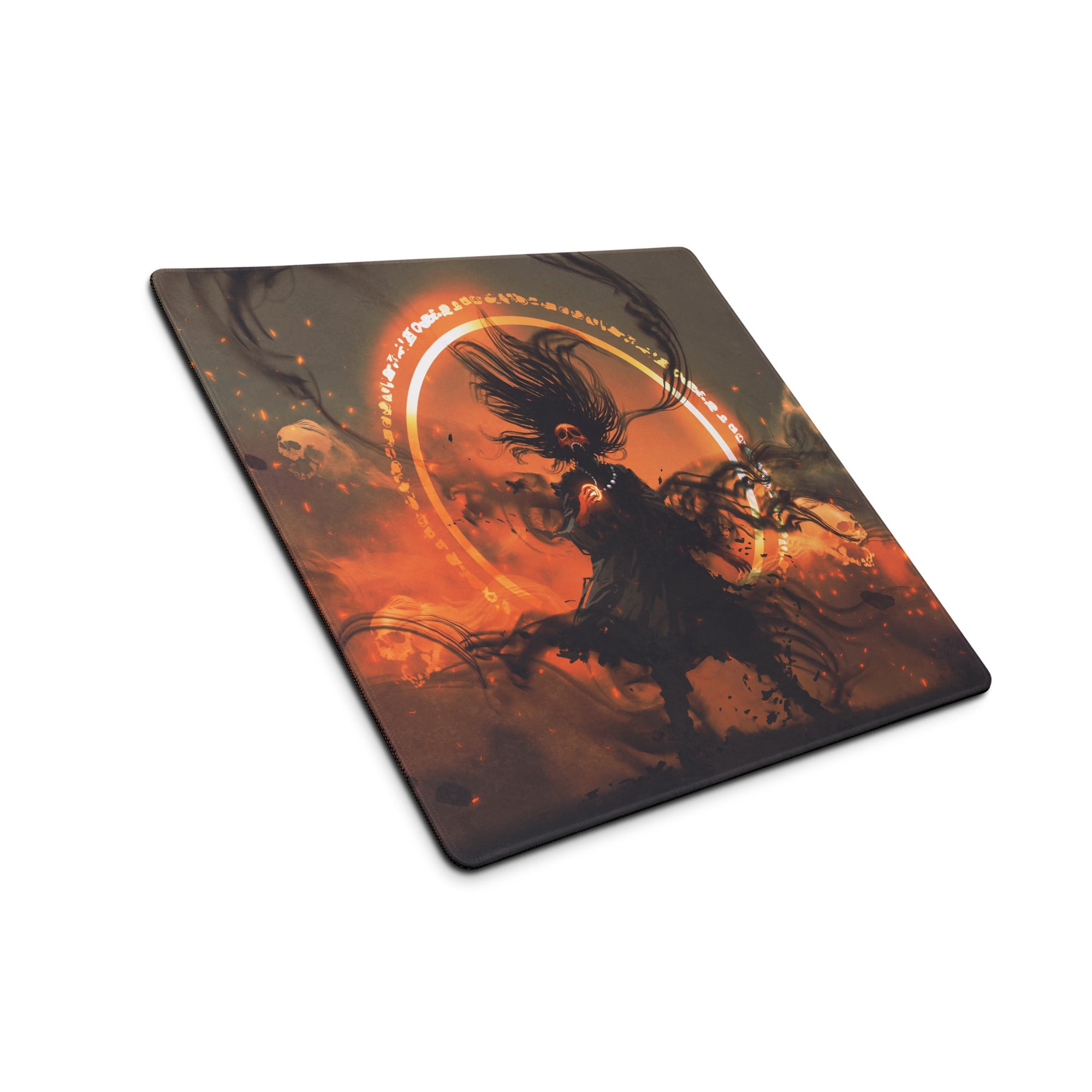 Gamer Mouse Pad Orange Black For Gaming Desk Setup Dark Fantasy Moba Art Digital Painting Style