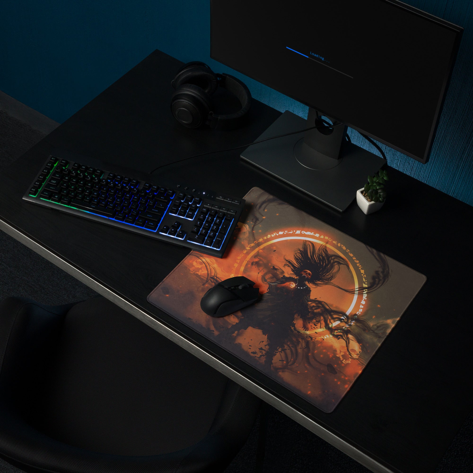 Gamer Mouse Pad Orange Black For Gaming Desk Setup Dark Fantasy Moba Art Digital Painting Style
