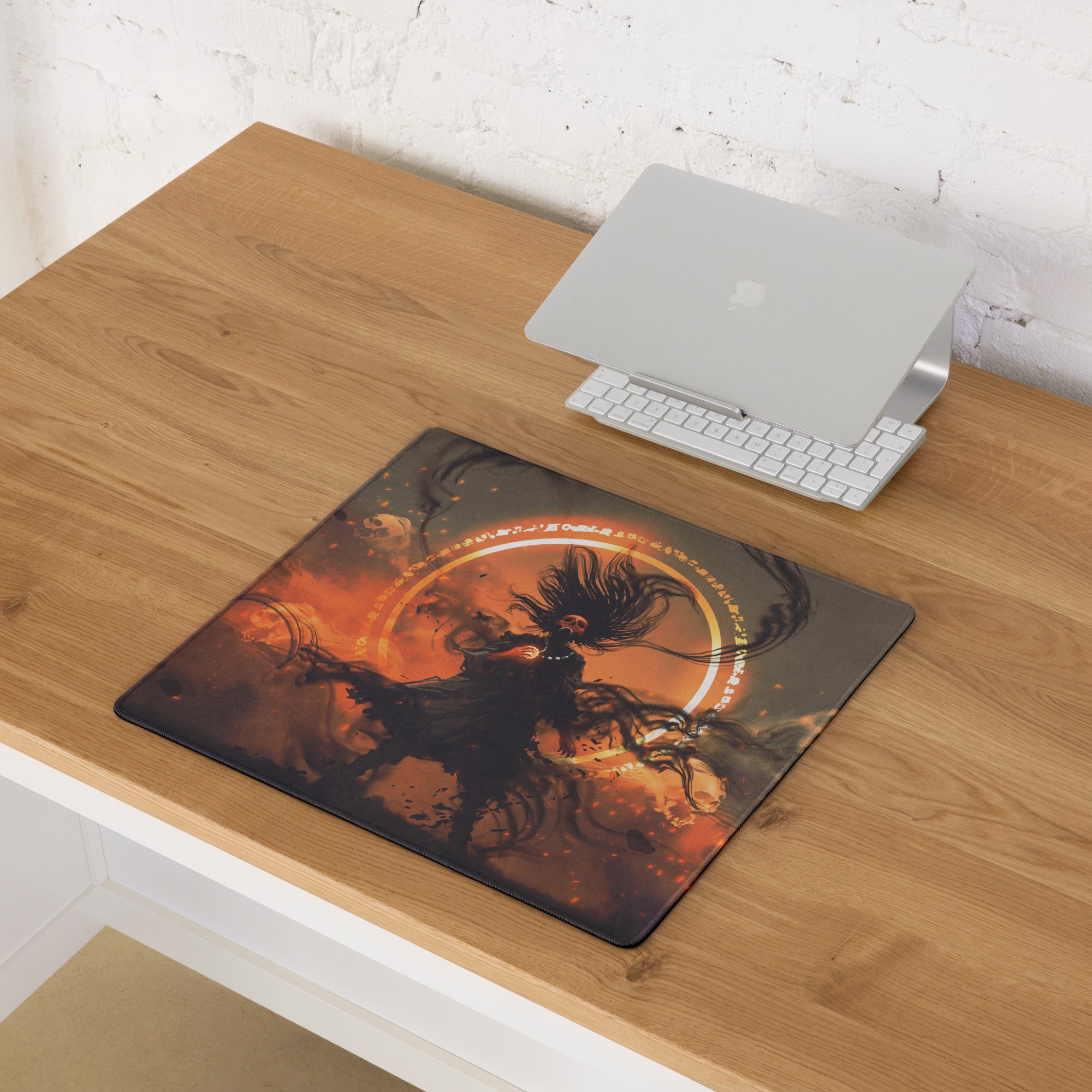 Gamer Mouse Pad Orange Black For Gaming Desk Setup Dark Fantasy Moba Art Digital Painting Style