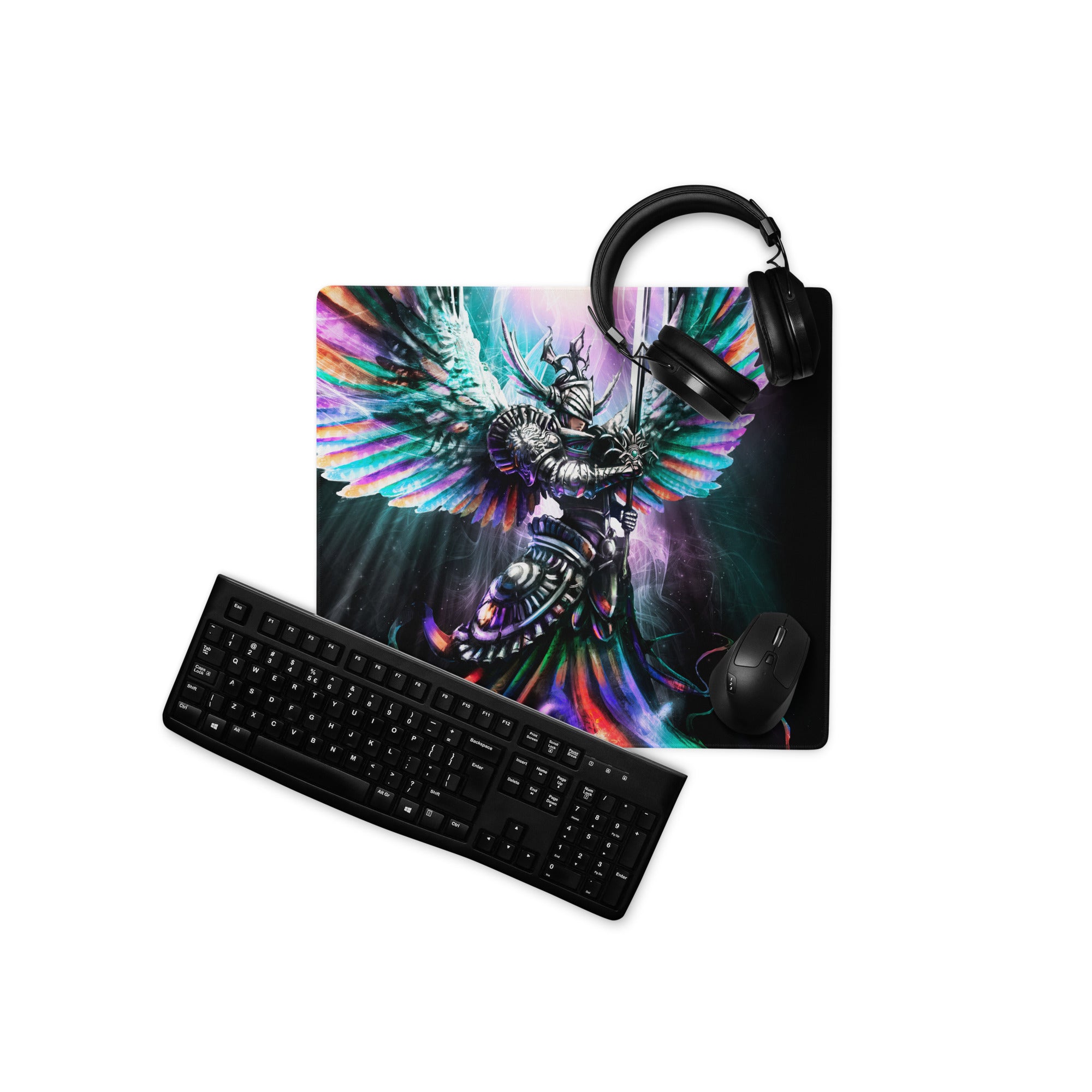 Multicolor Fantasy Warrior Gaming Mouse Pad For PC Desk Setup Large Size Non Slip Base Edge Stitching