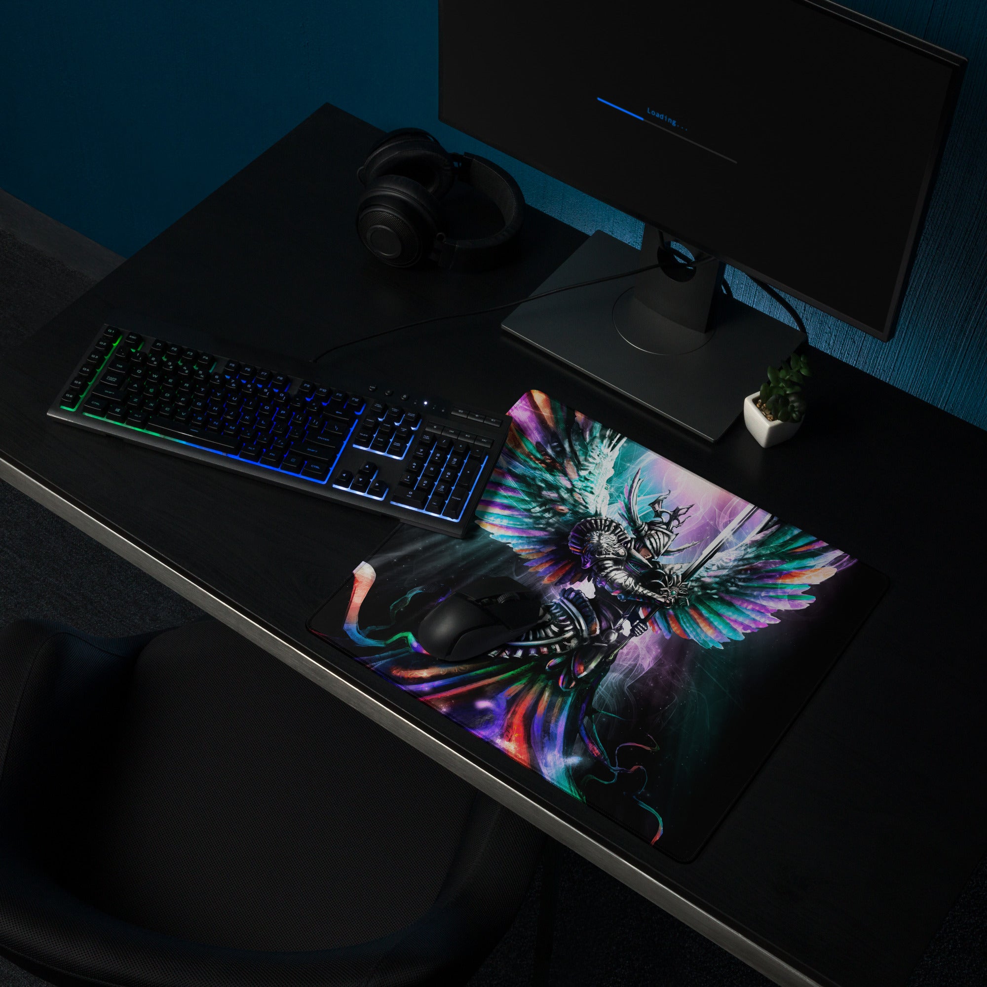 Multicolor Fantasy Warrior Gaming Mouse Pad For PC Desk Setup Large Size Non Slip Base Edge Stitching