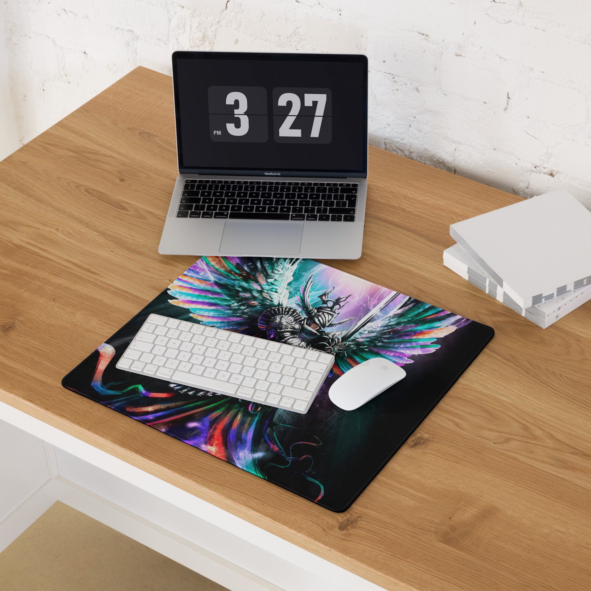 Multicolor Fantasy Warrior Gaming Mouse Pad For PC Desk Setup Large Size Non Slip Base Edge Stitching