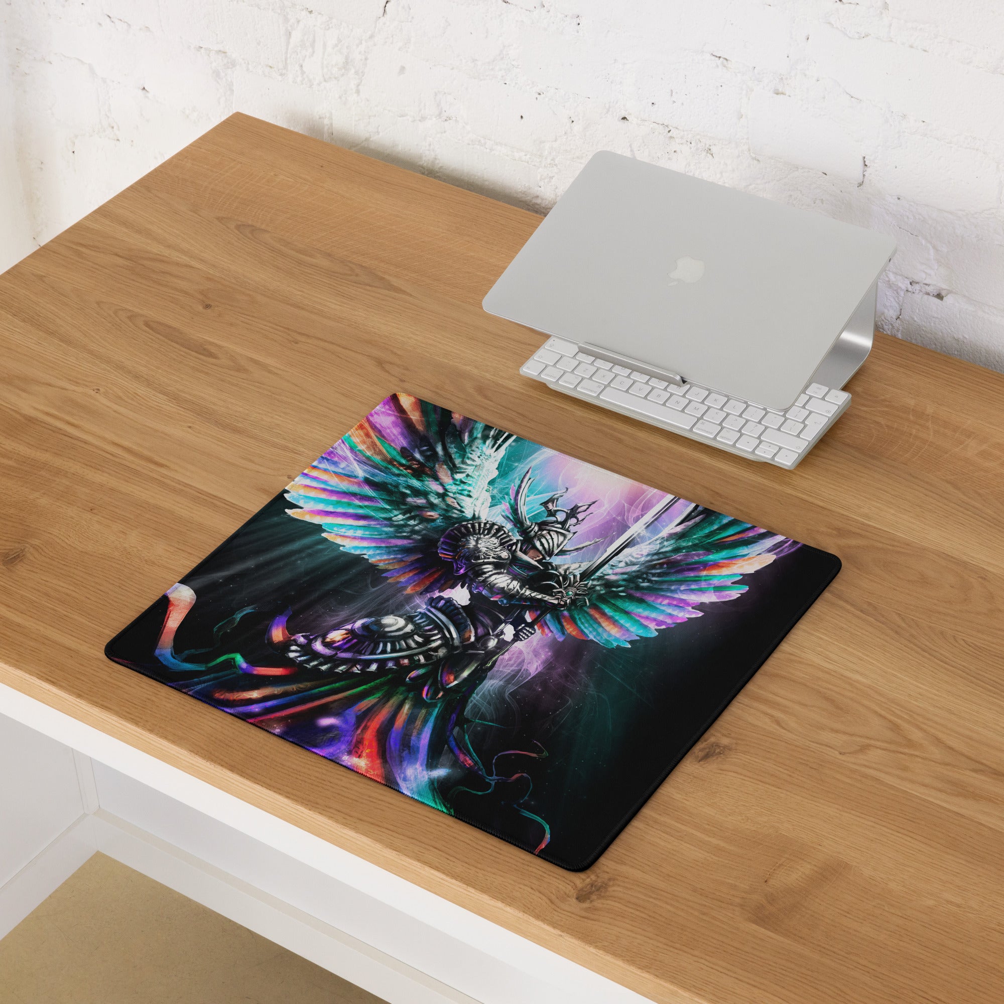 Multicolor Fantasy Warrior Gaming Mouse Pad For PC Desk Setup Large Size Non Slip Base Edge Stitching