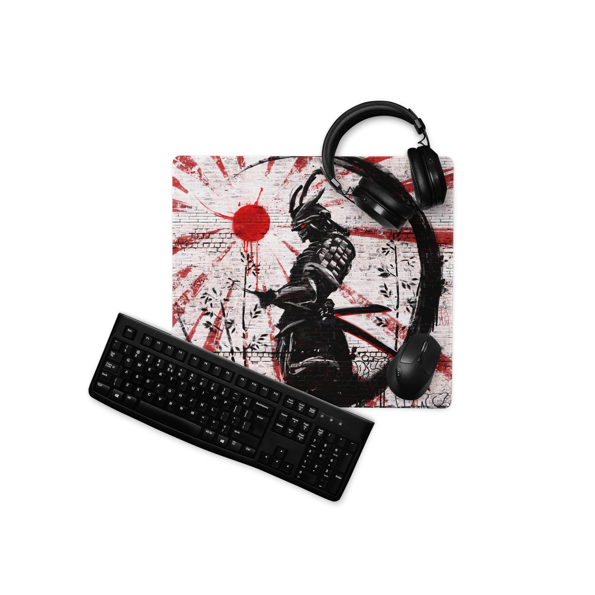 Gaming Mouse Pad Red Black For Desktop Setup Graffiti Style Large Non Slip Edge Stitching