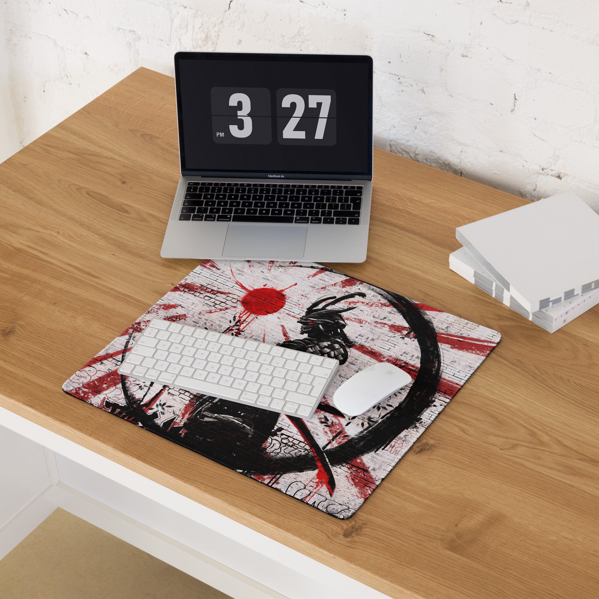 Gaming Mouse Pad Red Black For Desktop Setup Graffiti Style Large Non Slip Edge Stitching