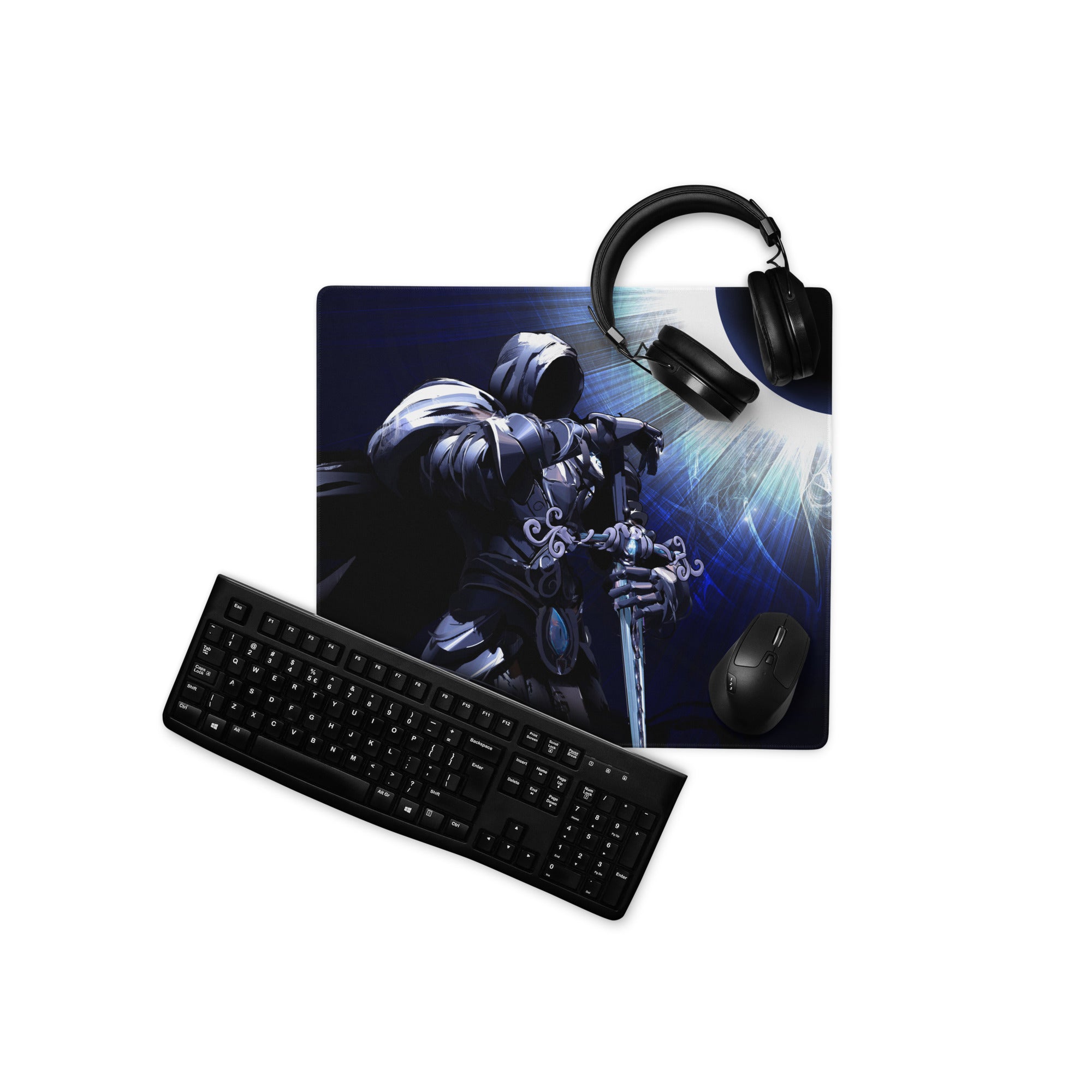 Gaming Mouse Pad Dark Blue Black Anime Warrior Artwork for Gaming Desk Setup Intense Cinematic Digital Art