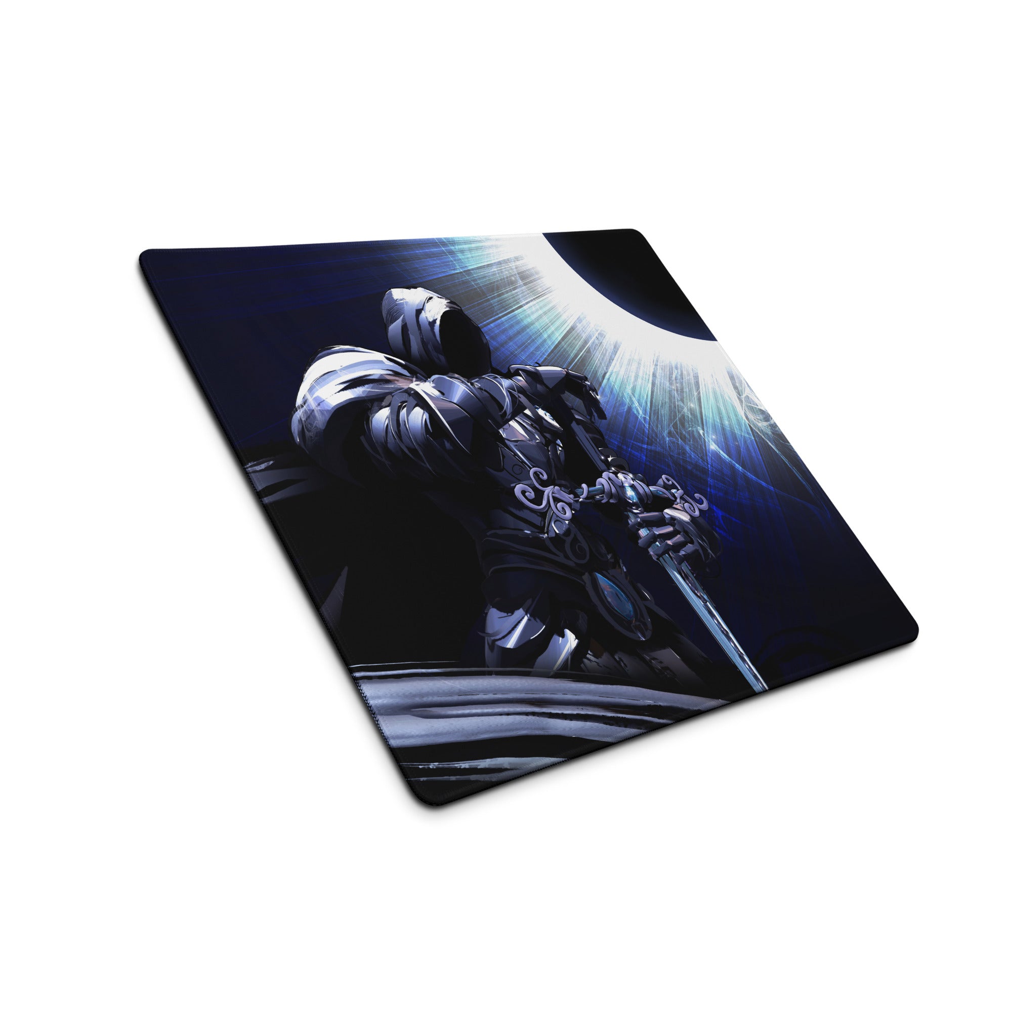 Gaming Mouse Pad Dark Blue Black Anime Warrior Artwork for Gaming Desk Setup Intense Cinematic Digital Art