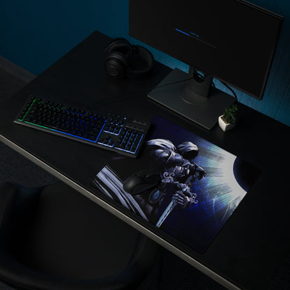 Gaming Mouse Pad Dark Blue Black Anime Warrior Artwork for Gaming Desk Setup Intense Cinematic Digital Art