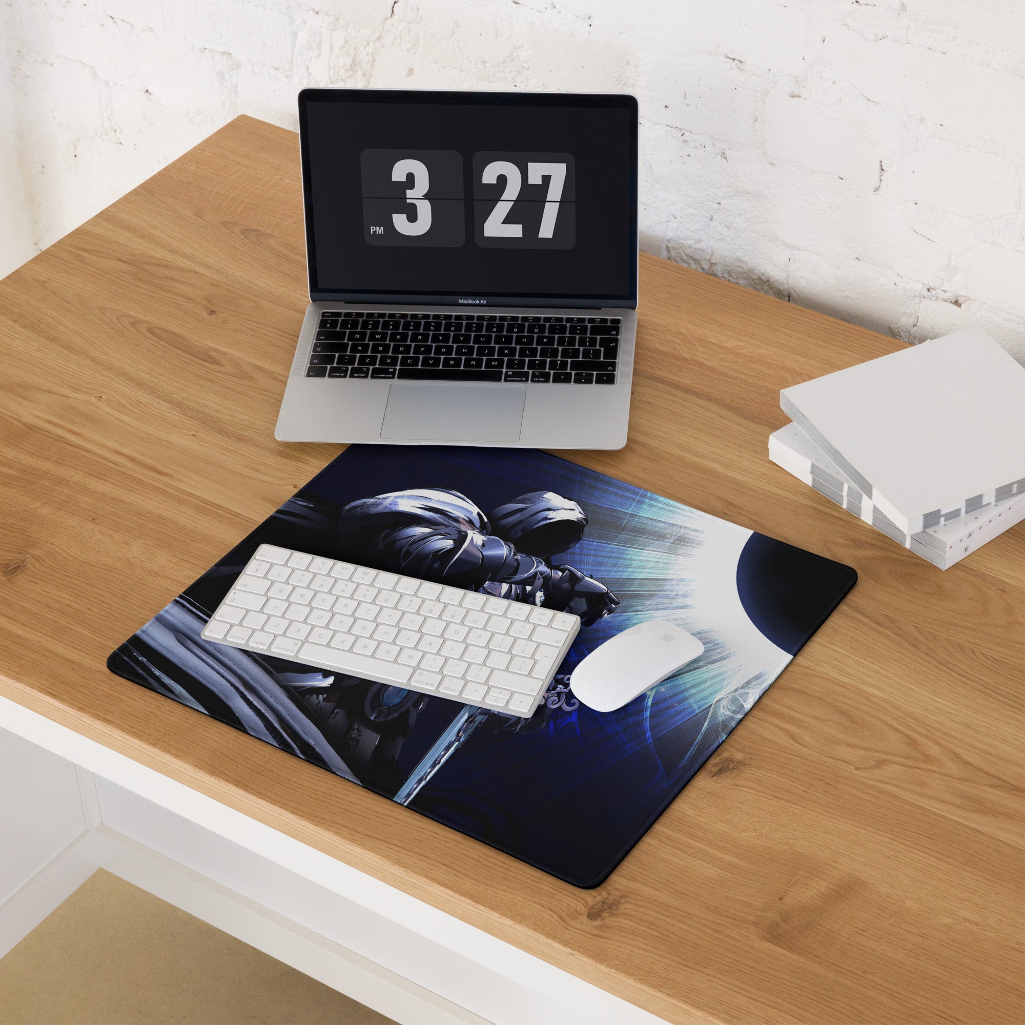 Gaming Mouse Pad Dark Blue Black Anime Warrior Artwork for Gaming Desk Setup Intense Cinematic Digital Art