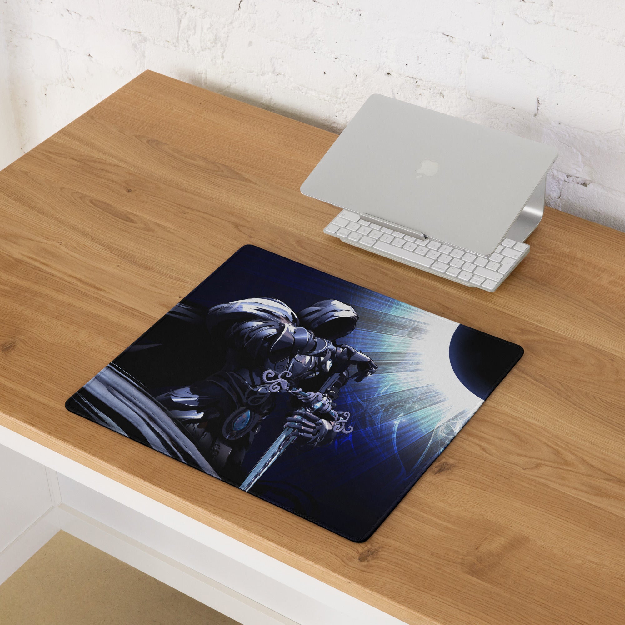 Gaming Mouse Pad Dark Blue Black Anime Warrior Artwork for Gaming Desk Setup Intense Cinematic Digital Art