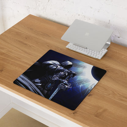 Gaming Mouse Pad Dark Blue Black Anime Warrior Artwork for Gaming Desk Setup Intense Cinematic Digital Art