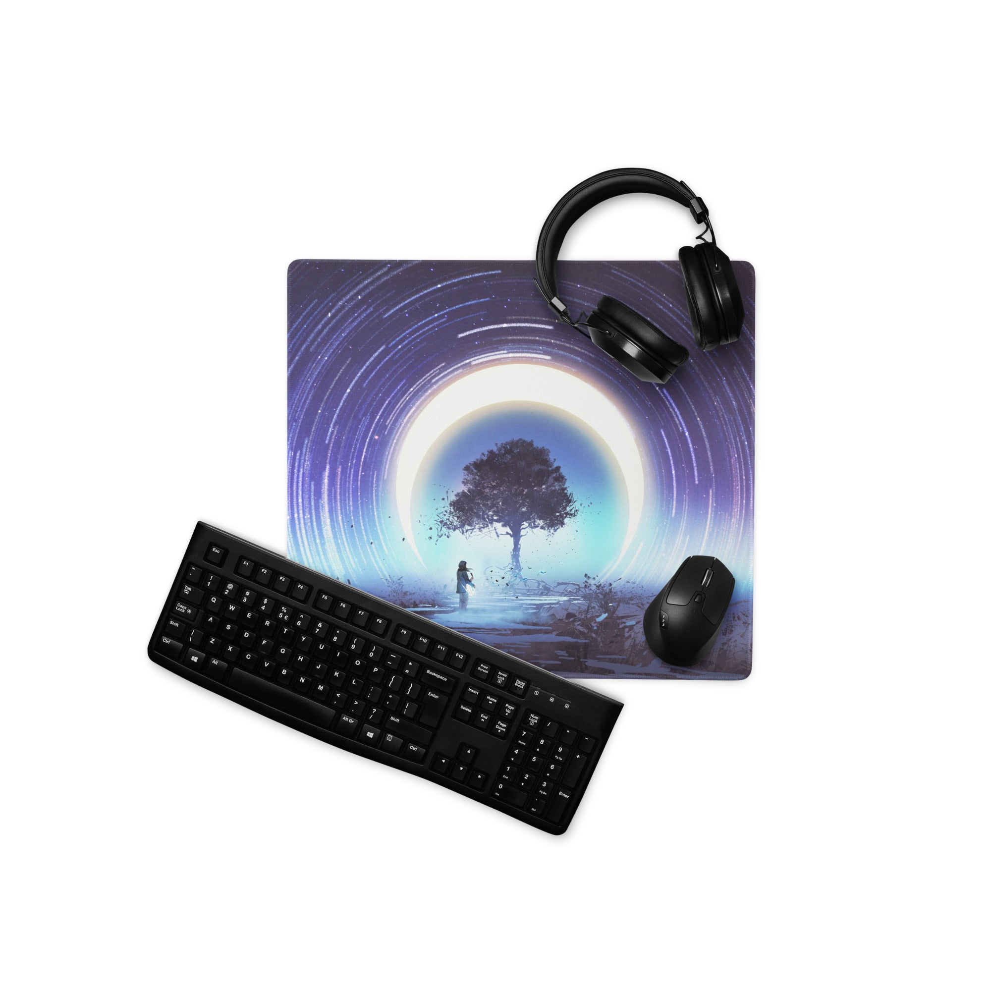 Gamer Mouse Pad Blue Purple Night Sky Cosmic Spiral For Gaming Setup Modern SciFi Art