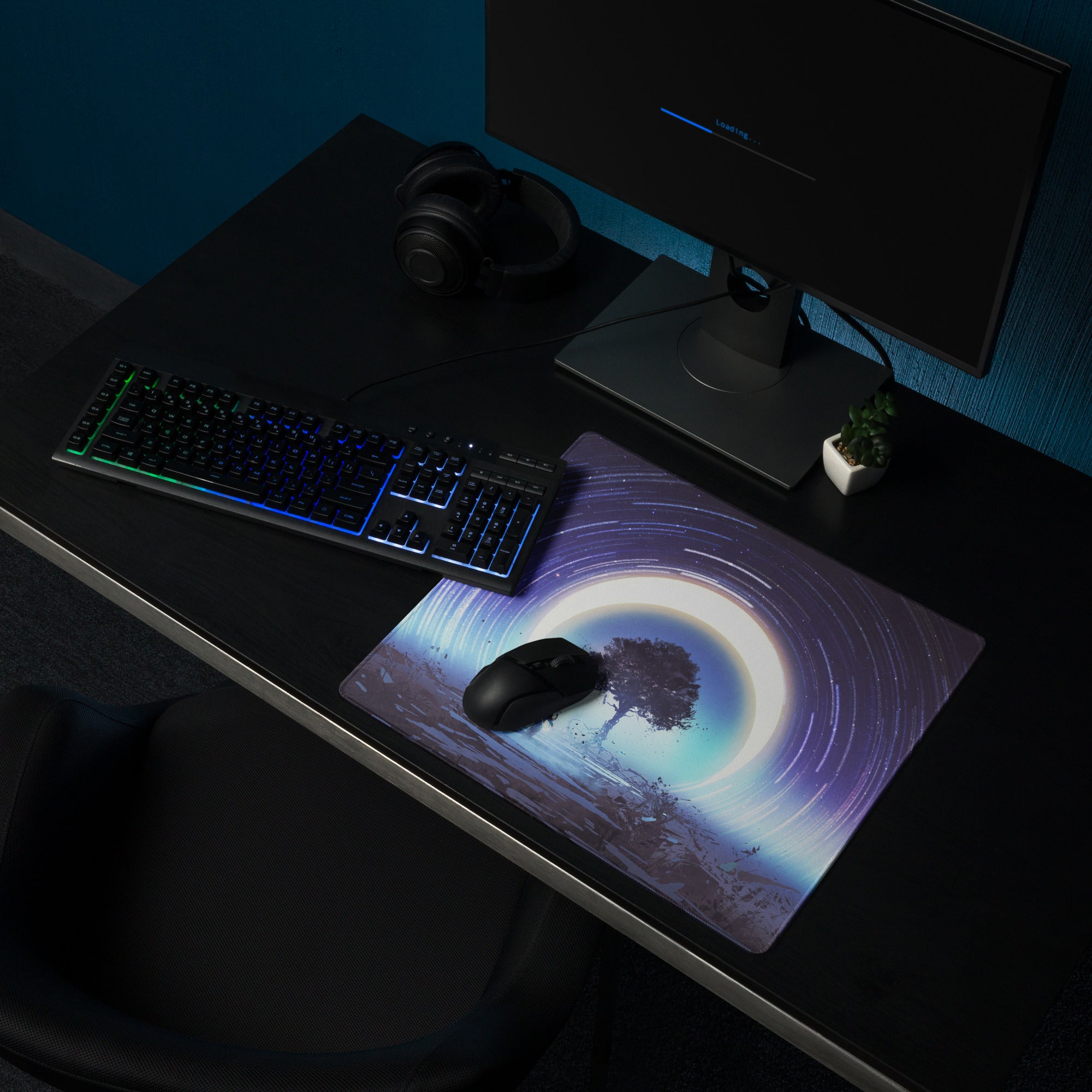 Gamer Mouse Pad Blue Purple Night Sky Cosmic Spiral For Gaming Setup Modern SciFi Art
