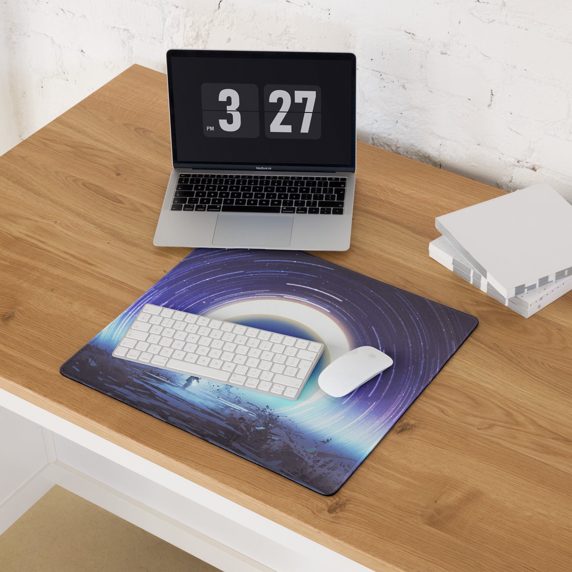 Gamer Mouse Pad Blue Purple Night Sky Cosmic Spiral For Gaming Setup Modern SciFi Art