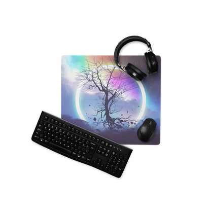 Gaming Mouse Pad Rainbow Night Sky Circle Tree Silhouette For Desk Large Non Slip Gaming Mat Modern Fantasy Art