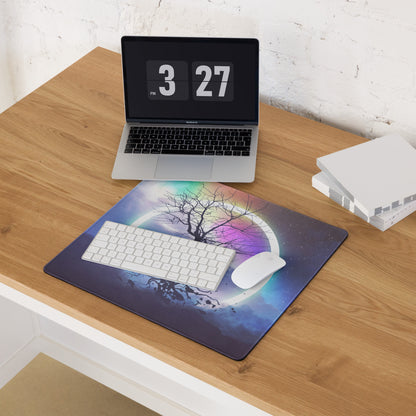 Gaming Mouse Pad Rainbow Night Sky Circle Tree Silhouette For Desk Large Non Slip Gaming Mat Modern Fantasy Art
