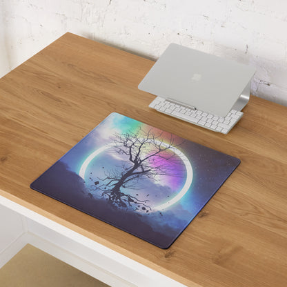 Gaming Mouse Pad Rainbow Night Sky Circle Tree Silhouette For Desk Large Non Slip Gaming Mat Modern Fantasy Art