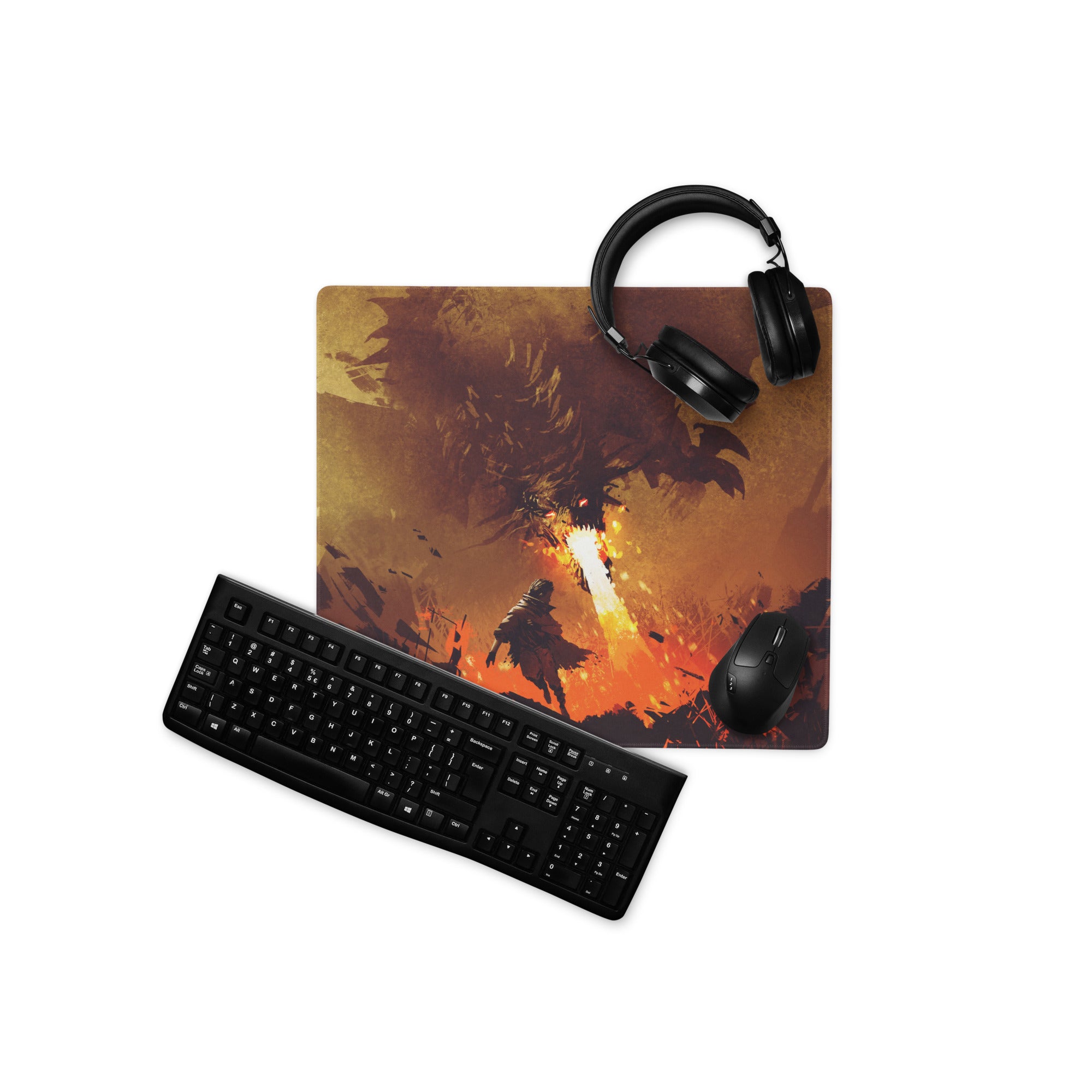 Gamer Mouse Pad Fiery Orange Black Large Size for Gaming Desk Setup Edge Stitching Non Slip